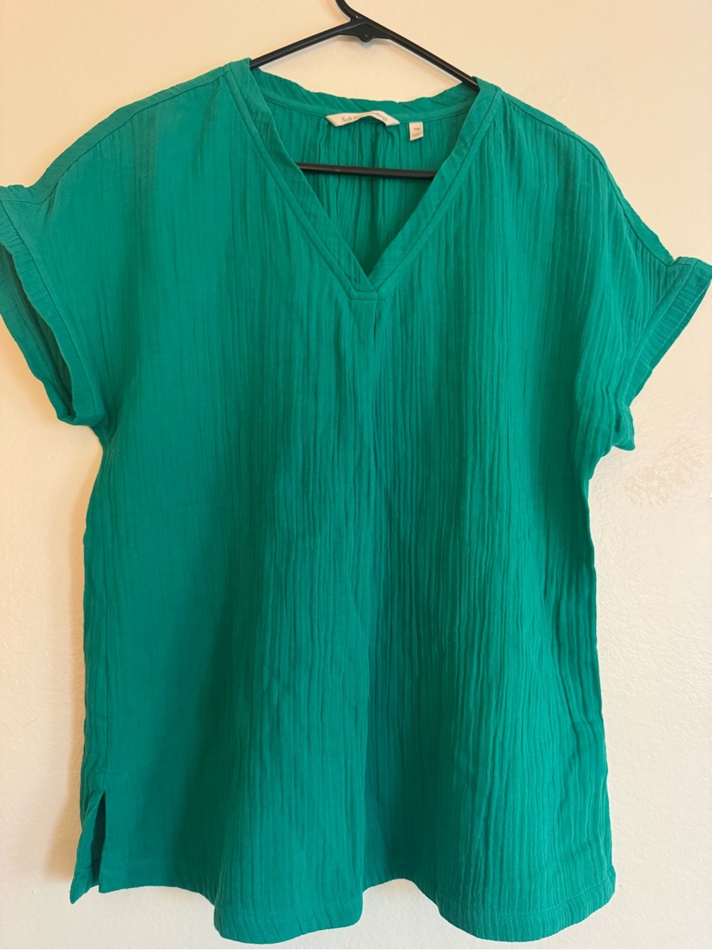 Soft Surroundings Teal V-Neck Beachy Coastal Crinkle Tunic